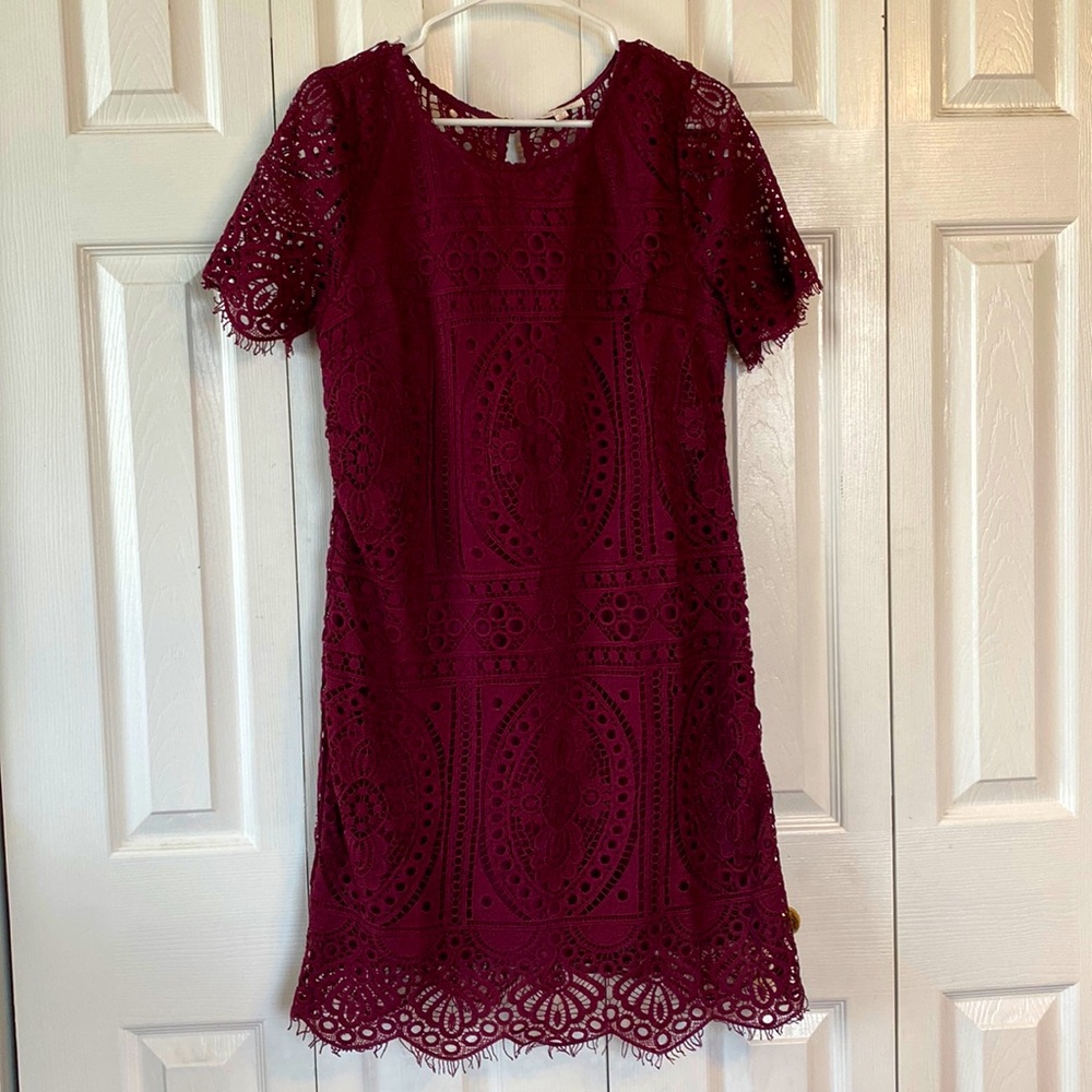 Burgundy Lace Shift Dress by Skies are Blue